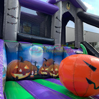 Château gonflable commercial d'Halloween à thème hanté, avec toboggan, pour fêtes, en forme de citrouille, en PVC