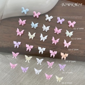 6 lưới đầy màu sắc bướm nhỏ móng tay nghệ thuật phụ kiện 3D nhựa màu hồng và trắng bướm phẳng trở lại móng tay trang trí tự làm - Product Image 2