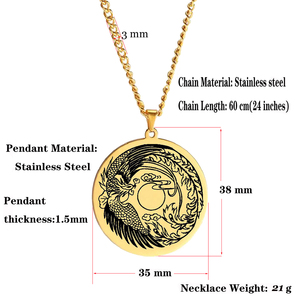 Amulette pour oiseau de feu solaire, phénix volant et croissant, collier pendentif en acier inoxydable, cadeau d'oiseaux de bon augure personnalisé - Product Image 2
