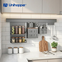 Étagère murale de cuisine UNIHOPPER à 2 niveaux, avec porte-couteaux et ustensiles, et crochets pour petites cuisines
