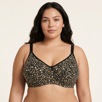 Soutien-gorge sans fil doux à bonnets fins imprimé léopard, couvrant entièrement la poitrine, avec effet lissant latéral, respirant, grande taille, offrant un excellent maintien, pour fortes poitrines