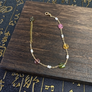 กำไลข้อมือทัวร์มาลีนสีเขียวเทอร์คอยส์แบบทำมือดีไซน์ใหม่สไตล์คลาสสิกของผู้หญิงกำไลข้อมือทัวร์มาลีนขายส่ง - Product Image 1