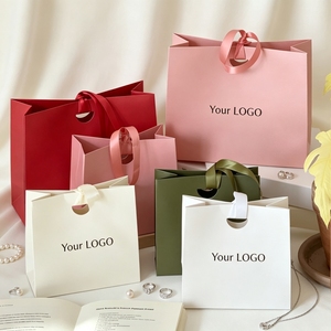 Luxury Mini Gift <b>Bags</b> with Ribbon Handle Art Paper Hot Stamping Custom Logo for Jewelry Watch Eyewear Packaging - Product Image 6