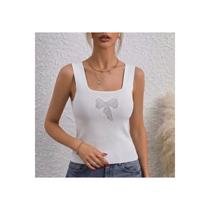 Robe blanche pour femmes, bretelles épaisses, broderie de nœuds, Lycra intégral, taille standard Smlxl, longueur 60 cm, tenue décontractée - Product Image 3