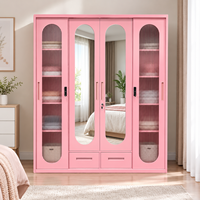 Armoire sur mesure avec miroir pleine longueur, 4 portes et tiroirs, en acier, design KD, meuble de rangement