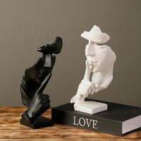 Figurine en résine abstraite moderne et minimaliste, motif visage humain en position de gesticulation 'Shh', pour décoration de table de salon
