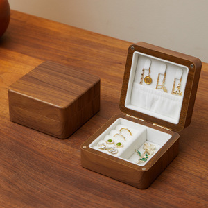 Fan Yu Black Walnut Wood Jewelry Box Small Square Retro Style With Lids For Earrings Necklaces <b>Rings</b> <b>Storage</b> - Product Image 3