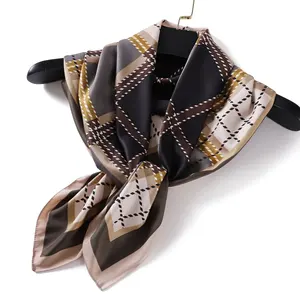 Zifeng OEM Hair Wrap Turban Versatile Plaid Printed Square Satin Silk Scarf