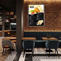 Caja de Luz Publicitaria LED Personalizada Ultrafina de Aluminio con Cristal Templado Retroiluminado en Negro y Plata para Menús de Restaurantes y Cafeterías