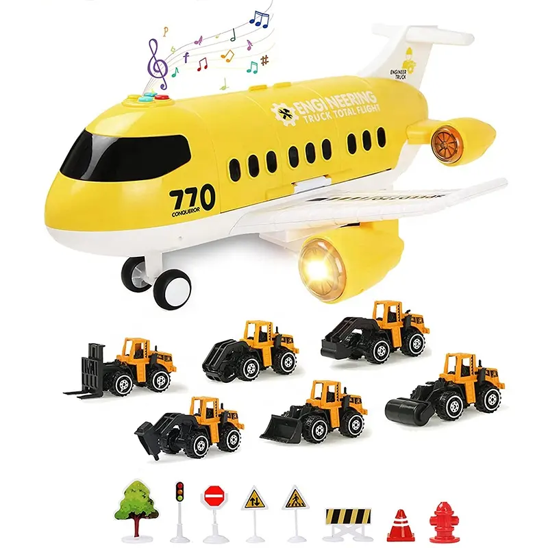 कार्टून भंडारण DIY हवाई जहाज निर्माण खिलौना कारों खुदाई क्रेन मिनी इलेक्ट्रॉनिक प्रकाश और ध्वनि के साथ कार्गो हवाई जहाज खिलौना ट्रकों