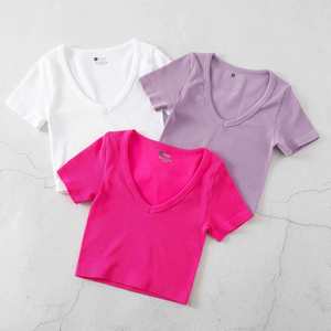 Camiseta sin mangas de punto acanalado elástico sin costuras para mujer, estilo urbano, cuello en V, informal - Product Image 1