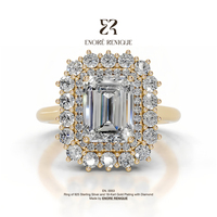 Bague en Moissanite VVS taille émeraude 2 carats avec halo serti de pierres, en argent sterling 925 plaqué or PVD, bijoux pour femme pour les soirées