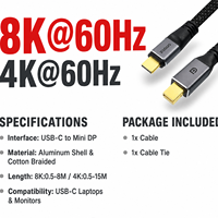 Câble USB C vers Mini DP 4K60Hz, adaptateur Type-C vers Mini DP, câble tressé avec coque en aluminium pour moniteur et ordinateur portable