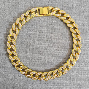 Aksesori perhiasan hewan peliharaan Hip Hop mewah 15mm berlian emas perak kerah anjing rantai kristal Tautan Kuba logam padat untuk anjing - Product Image 2