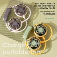 Ventilateur de cou portable mini à double projecteur, 2 vitesses réglables, rechargeable par USB, pour le sport et la voiture, alimenté par batterie