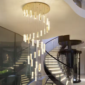 Candelabros profesionales escalera de caracol Villa techo lujo largo oro LED cristal colgante Luz - Product Image 4