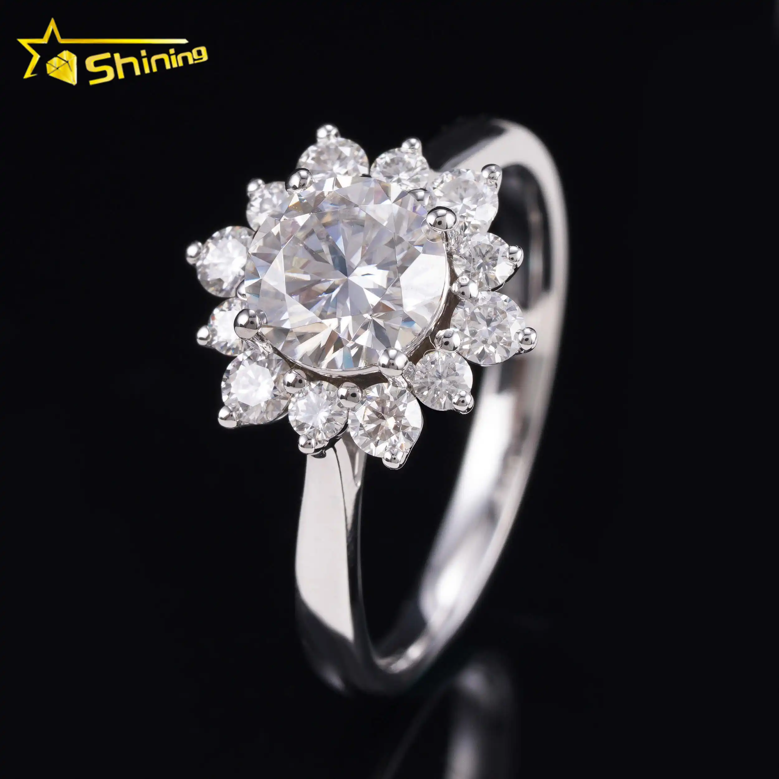 Nuovo Design a forma di fiore certificata 1ct centro pietra 14k solido laboratorio diamante donne fidanzamento matrimonio Moissanite anello
