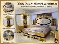 Ensemble de lit king-size en bois massif de style baroque européen de luxe, sculpté à la main, feuille d'or, personnalisé, meubles de chambre à coucher, appartement, hôtel, style antique