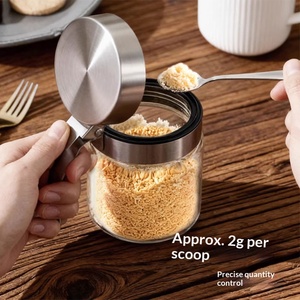 Toples Bumbu Kaca Borosilikat Tinggi 350ml Kedap Udara Anti Lembab dengan Sendok Stainless Steel untuk Dapur - Product Image 5