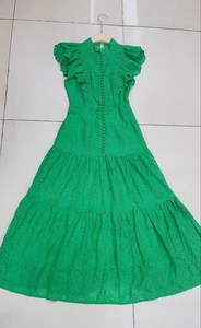 Vestidos con volantes de estilo de corte francés 2023 primavera nueva moda encaje mangas voladoras cuello alto vestido de un solo pecho - Product Image 6