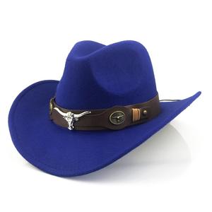 Chapeaux de cowboy SOLPOP pour tous les jours, style western, pour garçons et femmes, en feutre, style jazz, classiques, avec décorations de boucle de ceinture en forme de taureau - Product Image 5