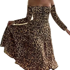 Summer Bohemian Casual Leopard Print Elegant Street Dress Long Split Large Size Dresses