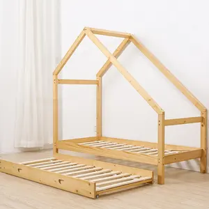 Casa de madeira estilo europeu para crianças, cama montessori de madeira, dossel para barraca, ideal para venda