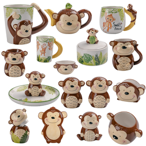 Taza de café de cerámica con forma de mono capuchino de 350ml con asa de cola, se acepta personalizado, pintado a mano - Product Image 2