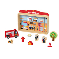 Ensemble de jouets en bois pour caserne de pompiers, jouet de simulation de pompier pour enfants