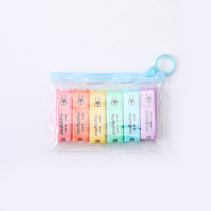 Lot de 6 surligneurs mignons à motifs de dessins animés, pointe oblique, avec étui portable à fermeture éclair, marqueurs pastel pour enfants, étudiants et journalisation - Product Image 4