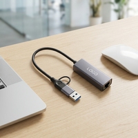 Adaptateur Ethernet USB 3.0 Type-C double port RJ45, carte réseau haute vitesse, logo personnalisé, portable pour ordinateur portable et téléphone, métal + plastique