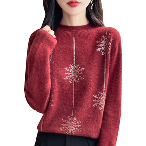 2025 nouvelle mode thème de noël 100% Pure laine femmes <span class=keywords><strong>pull</strong></span> Hotfix diamant haut festif hiver Blouse pour mère - Product Image 1