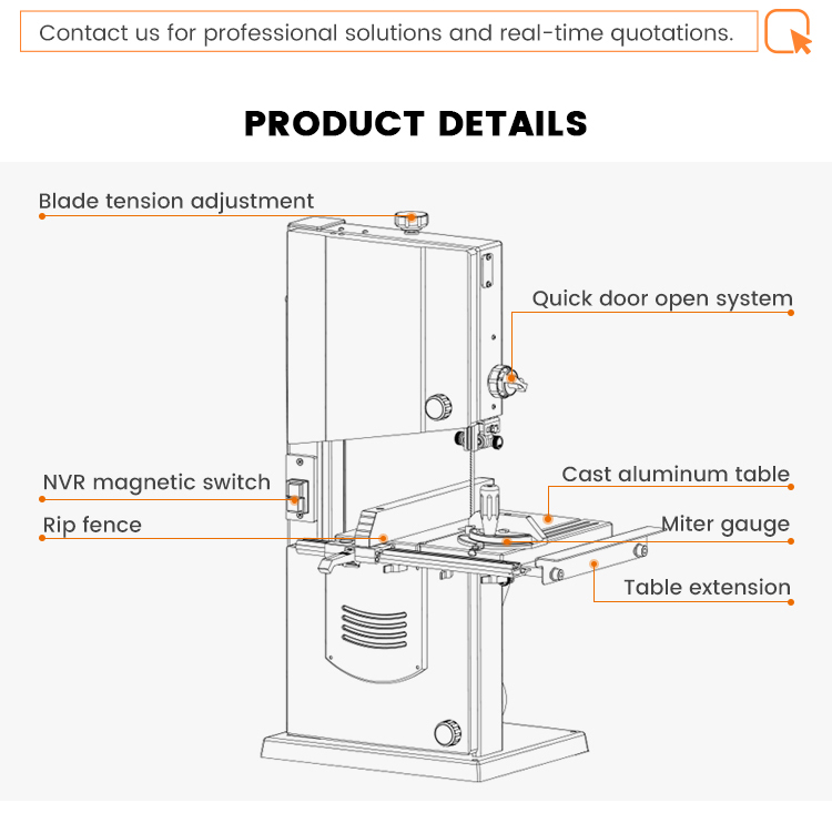 Woodworking cast aluminum work table wood cutting vertical band saw machine