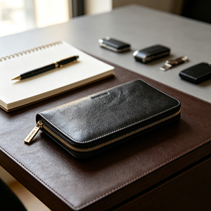 Portable Black Zippered Long Purse Textured Surface Large Capacity Card Bill Holder Casual <b>Wallet</b> - Product Image 4