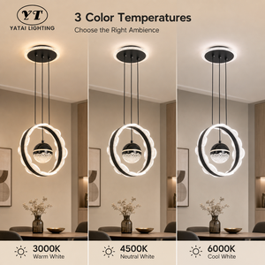 Lámpara Colgante Moderna de Metal con Anillo, 48W, LED Tricolor, Acrílico, para Comedor, Sala de Estar, Decoración del Hogar, Altura Ajustable - Product Image 3