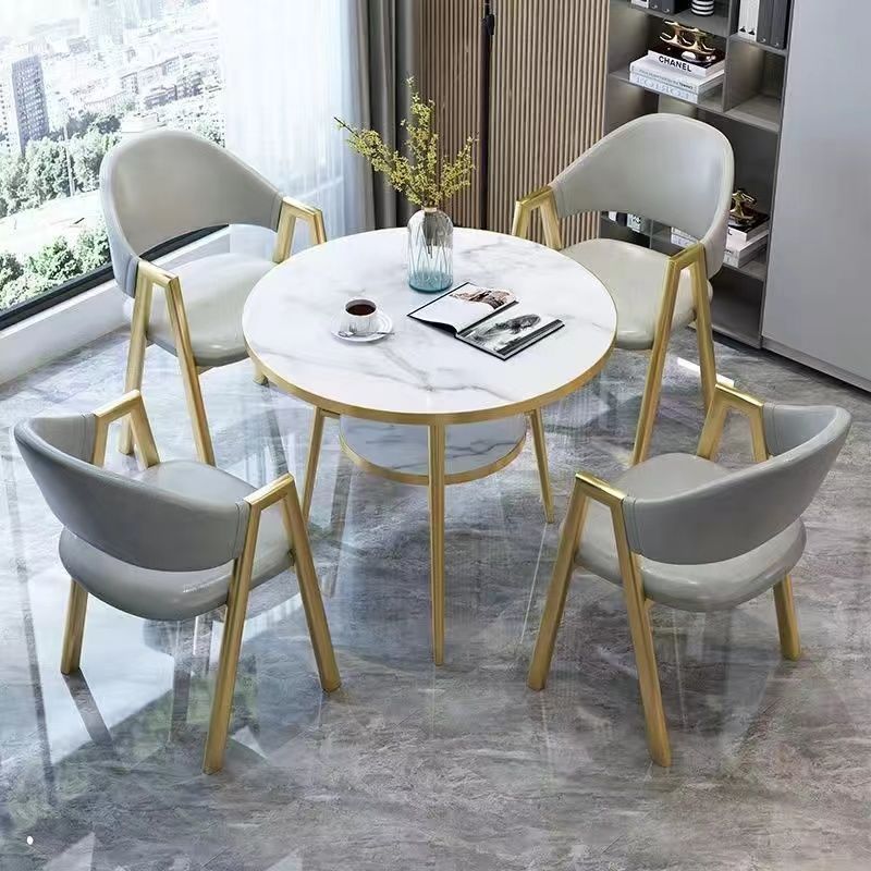 Table blanche + 4 chaises en cuir [gris]