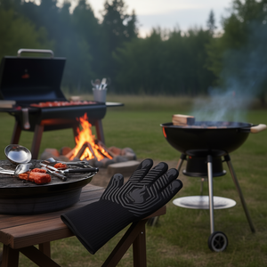 Guantes de silicona ignífugos para barbacoa, guantes de horno para asar, cocinar, acampar, ahumador, color negro - Product Image 2