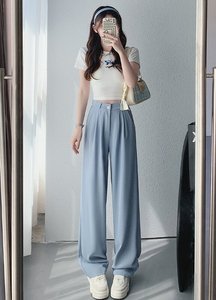 Pantalons larges élégants pour femmes, style ou logo personnalisé, ODM, taille haute, coupe droite, décontractés, pour costume, printemps automne - Product Image 5