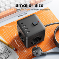 Enchufe de Extensión Europeo 7 en 1 con Puertos USB, 3 Tomas de Corriente Alterna, Enchufe Europeo para Cable de 3 Metros con Cubiertas de Seguridad