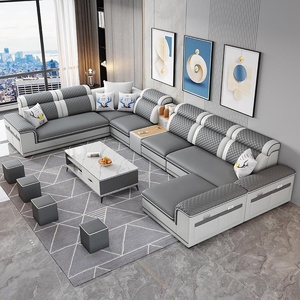 Divano Componibile a U Moderno e Lussuoso a 7 Posti in Lattice, Arredamento per Soggiorno in Tessuto con Design ad Angolo - Product Image 3