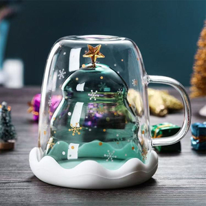 Taza de vidrio de doble pared aislada con asa Taza de árbol de Navidad de borosilicato alto para café, té o vasos de vidrio Espresso - Product Image 2