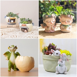 กระถางเซรามิคลายการ์ตูนแมวน่ารักสไตล์เกาหลี MSH พร้อมรูระบายน้ำ - Product Image 5