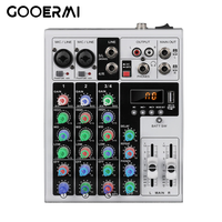 DJ-4 Compact 4-Channel Audio Mixer Putih dengan Kenop RGB, BT Wireless, USB, Pemutar MP3, dan Phantom Power 48V