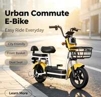 Bicicleta Eléctrica Urbana de Alto Rendimiento con Motor sin Escobillas de 500W para Adultos, con Batería de Plomo-Ácido y Funciones Inteligentes Hidráulicas