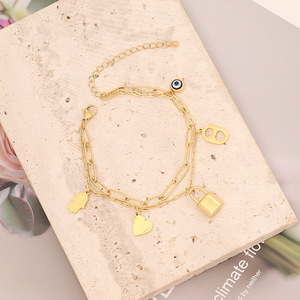 Nuovo Design18K placcatura in oro PVD serratura in acciaio inossidabile/cuore/trifoglio/fiore/stella/malocchio/albero della vita braccialetto con ciondoli fortunati donna B348 - Product Image 3