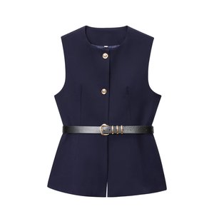 2025 transfronterizo primavera otoño nuevo Europeo Americano Ins moda mujer Casual ropa exterior con cinturón <span class=keywords><strong>Chaleco</strong></span> de <span class=keywords><strong>pelo</strong></span> <span class=keywords><strong>largo</strong></span> 9300525 - Product Image 5