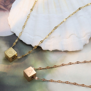 Cube Letter Titanium Steel Necklace For Women Gold Rose Gold Everyday Wear Geometric Pendant Fine Jewelry - Product Image 1