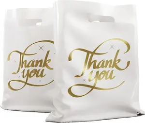 Custom Logo Printed Fold Plastic Pink Thank You Die Cut Handle Carry Shopping Packaging Bags For Boutique Retail Shopping