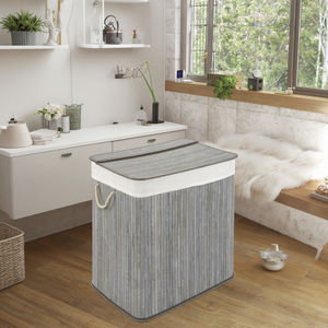 生态巴布100% 竹灰色洗衣篮可折叠洗漱箱，带可拆卸袋和盖编织储物篮 - Product Image 5