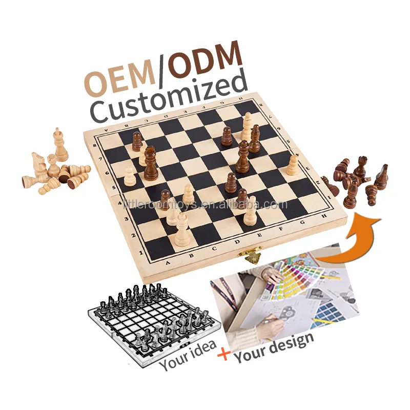 Customized Folding play fun board game Wooden Board printing chess set wood educational game toy Chess